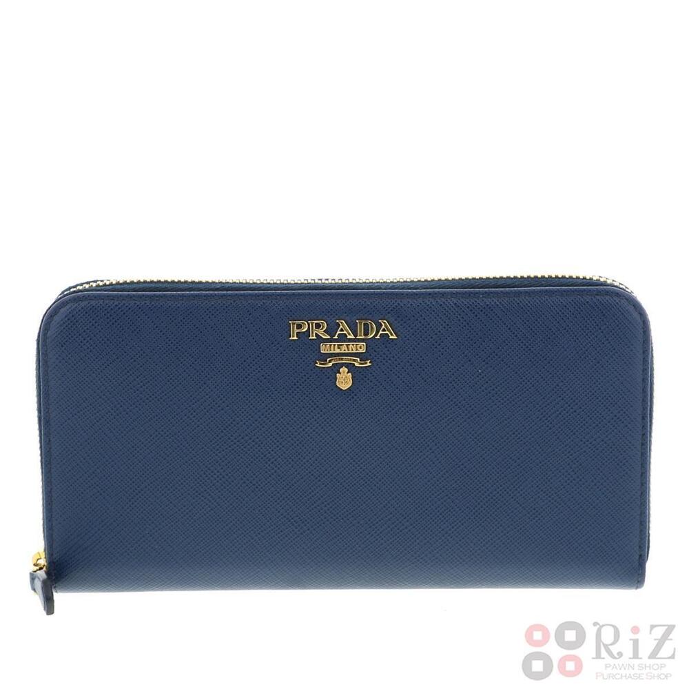 PRADA Round Zipper Long Wallet Saffiano Navy Blue - Picture 1 of 6